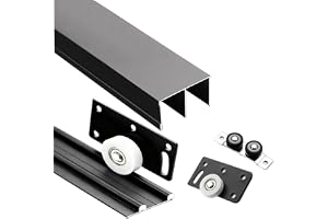 QSPNVFB Skjutbar Fickdörrsskena För 14-18 Mm Träpaneler, Metall Dubbelspår Stalldörrstillbehörsset, Dold Skjutbar Skena För Skåp, Garderob Och Klädkammare(Black,140cm(55"))