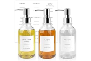 Corsehild 3 PCS Coffee Syrup Dispenser Bottle Clear Coffee Syrup Container Reusable Coffee Syrup Bottles Minimalist PET Pump Plastic Bottles with Labels for Coffee Bar Organization, 500ML/16.9OZ