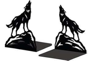 Peacoblue Metal Bookend Stopper Holder Stand for Shelves Decorative, 5.3"x4.3"x6.4" Modern Creative Heavy Duty Study Book End for Desk Shelf, 1 Pair (Howling Wolf)