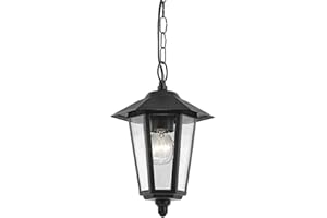 Contemporary Black Die-Cast Hanging Lantern Porch Light Fitting by Happy Homewares