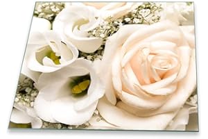 DECORWELT Herdabdeckplatte Abdeckung Ceranfeld Abdeckplatte Schneidebrett 1-Teilig 60x52 Rosen Weiss Spritzschutz Glasplatte Ceranfeldabdeckung Schutz Kochplatten Herdschutz Sicherheitsglas Glasschneidebrett
