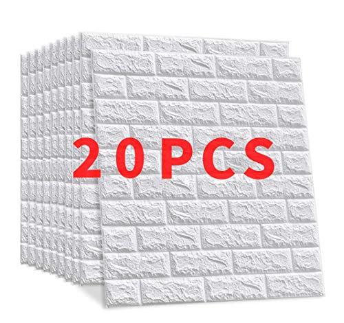 20 Pieces PE mousse 3D brique de pierre Win-Y DIY Auto-Adhésif Autocollants Imperméable Papier Stickers muraux Autocollants Décor mur Stickers carrelage gaufrée Wall Stickers 23.6"x23.6"