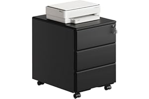 WOLTU Cassettiera da Ufficio Scrivania Studio con Rotelle Mobiletto con 3 Cassetti e Serratura per Documenti Cartelle Sospese Cancelleria, Pre-Assemblato, metallo Nero SK024sz