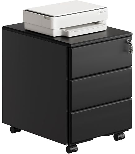 Caisson Bureau Métal 3 Tiroirs Dripex Avec Roulettes - 45x39x60 Cm, Blanc, Serrure, Rangement Suspendu