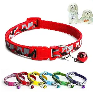 PSK PET MART Adjustable Kitten Collar Printed Bell Cat Pet Puppy (1Pcs Red Color)