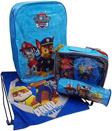 PAW PATROL SCHOOL SET For BOYS Including Backpack, Pencil Case, PE Gym Shoe Bag &amp; Lunch Bag