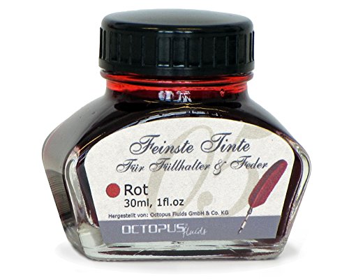 Octopus Fluids 30 ml feinste Schreibtinte Rot für Füllhalter / Schreibfedern im Tintenglas, Füllhaltertinte