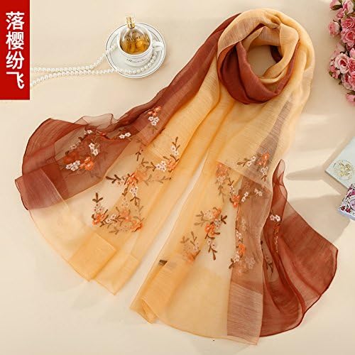 TIANLU Silk Soft Skin Silk Woman In Silk Summer Sun Protection Beach Shawl Embroidery Scarf, Sakura Vibrant Colors And Feathery Winged
