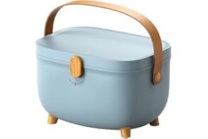 Les-Theresa Medicine Storage Box, Plastic Oval First Aid Box, Double Layers Multi Grid Large Capacity Medical Organizer, Emergency Bins for Home, Dorm, Outdoor(Blue)