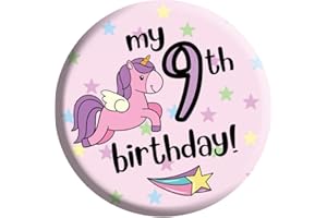 LIMALIMA Birthday Unicorn Badge 9th Birthday 9 Today For Girls In Pink