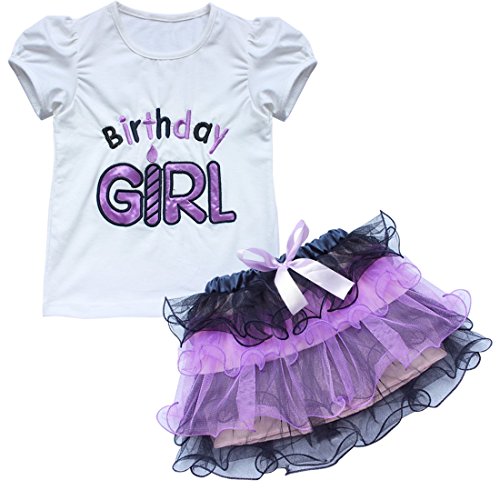 iEFiEL 2pcs Baby Toddlers Girls Top T-shirt Tutu Skirt Outfits Sets Clothes Purple 18-24 Months