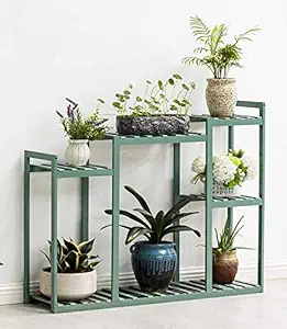 House of Quirk Garden Bamboo Plant Stand 5 Tier Shelves Flower Pots Holder Storage Rack for Balcony Deck Yard Lawn Indoor Outdoor (Blue)