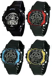 lemonade - pack of 4 fashion multifunction 7 lights unisex digital sports band for kids, children - above 10 years- Multi color