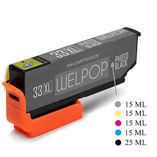 WELPOP 33XL Kompatibel Ersatz für Epson 33 Druckerpatronen, (2 Schwarz,1 Foto-schwarz,1 Blau,1 Rot,1 Gelb), Hoher Reichweite Kompatibel mit Epson Expression Premium XP-530 XP-540 XP-630 XP-635 XP-640 XP-645 XP-830 XP-900 Drucker - 2