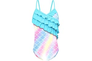 Lito Angels Disfraz de Sirena para Niñas Bañador Entero con Volantes para Fiesta Piscina Playa, 3 – 10 Años