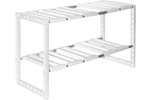 Cozywind Estante Debajo Del Fregadero Estante Para Vajilla Estante Para Gabinete de cocina Ahorro de Espacio en la Cocina Estante Extensible Debajo Del Fregadero 2 Niveles Para Cocina Baño (blanco)