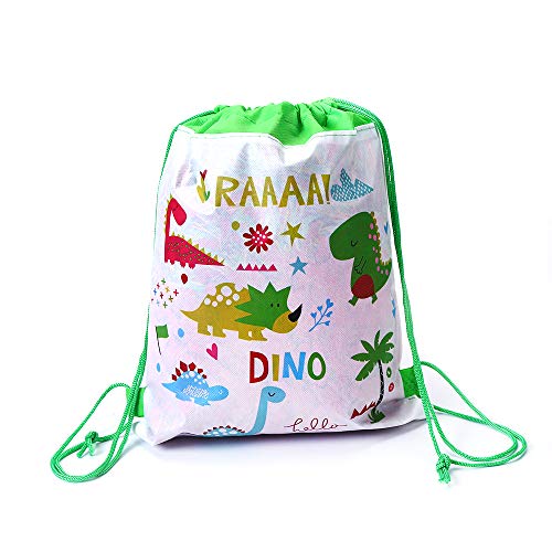VEYLIN 6 Pieces Dinosaur Drawstring Backpacks for Kids Party Favors Bags, 11 x 14 Inch
