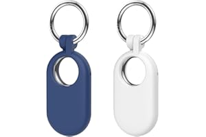 2er-Pack Schutz-hülle für Samsung Galaxy SmartTag2: AIYAAIYA Silikonschutz Ganzkörper Stoßfest Entworfen für Smart Tag 2 (2023) für Schlüssel, Geldbörse, Gepäck, Rucksack, Haustier (Blau + Weiß)
