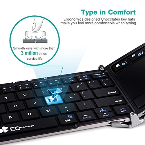 Faltbare Bluetooth Tastatur, EC Technology Portable Faltbare Wireless Keyboard mit Multi Touchpad, Halter, Touch Keyboard für Android Windows iOS – Silber - 4