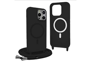 YFSYLL Handykette Hülle für iPhone 16 Pro mit Band,Magnetische Silikon Handyhülle Kompatibel mit MagSafe,Handyhülle für zum Umhängen Einstellbar und Abnehmbar - Schwarz