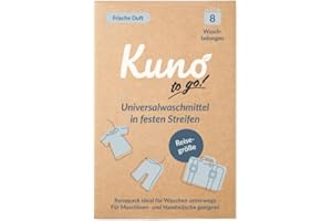 ‎KUNO Kuno to Go – Reisewaschmittel - Waschmittel für unterwegs | 8 Waschladungen | Ohne Flüssigkeit | Ideal für Reisen, Camping & Handwäsche | Ultraleicht, platzsparend & umweltfreundlich (1)