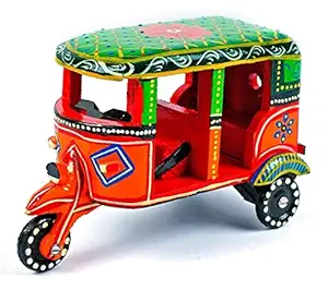 Pramod toys Auto Ricksaw Vehicle Wooden Toys Handmade Handpainted Push and Pull Toys for Kids Boys and Girls Handicraft Items for Home Decor