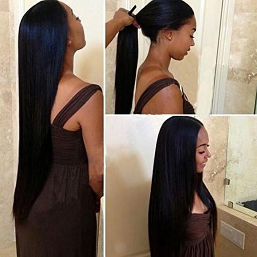 Silky Straight Soft Lace Front Human Hair Wig Brazilian Virgin Hair 130% Density Natural Pre Plucked Hairline Natural Color with Baby Hair Bleached Knots Glueless(Lace Front Wig, 24 inches)