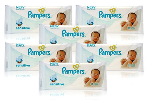 6x Pampers SENSITIVE BABY WIPES Handy Travel Size Convenience 12 WIPES PER PACK