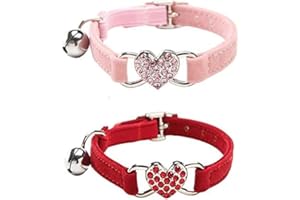 KINGKINDSUN Lovely Kitten Collar, Cat Collar with Bell and Elastic Strap (Lovely heart-Pink+Red)