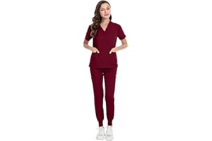 MEDSKIN Scrubs Set for Women - Stretch V-Neck Scrub Top & Jogger Trouser Pants with 8 Pockets