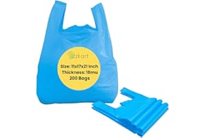 ezkart Pack of 200 - Large Blue Plastic Carrier Bags with Handles,11 x 17 x 21 inch, 18mu, Heavy Duty, for Multi-Purpose Uses (Blue-200pk, 11x17x21 Inch-18mu)