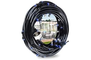 Brumisateur Exterieur, 18M Brumisateur Terrasse avec 17 Buse Brumisateur +2 Buses de Rechange+1Adaptateur (en Laiton, 3/4") Brumisateur pour Patio Jardin Serre pour Parc Aquatique
