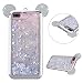 Produktbild iPhone 7 Plus Hülle, Dexnor Apple iPhone 7 Plus Hülle Glitzer Flüssig Liquid Transparent Handyhülle für Mädchen 3D Mouse Ohr Plating TPU Silikon Tasche Durchsichtig Clear Bling Sparkle Glitter Herz Schutzhülle Bumper Back Cover Rückseite - Silber