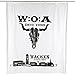 Produktbild W:O:A – Wacken Open Air Duschvorhang, in Weiß mit Wacken-Logo und Silhouette, aus robustem Kunststoff, Maße ca. 180 x 200 cm, komplett mit 12 Aufhängern aus Kunststoff
