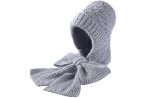 Paffartt Integrated Ear Protection Windproof Cap Scarf Combo Warm Winter Knitting Thick Hats for Women Ear Guard Hat