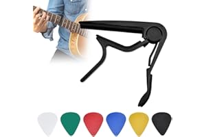 VCRANONR Guitar Capo for Acoustic and Electric Guitar Quick Release Capotastos Aluminum Alloy Capo Guitars Clip Quick-Change Capoes Clamp with 6 Picks for Guitars Ukulele Bass Banjo (Black)