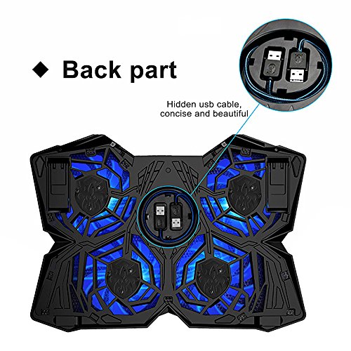 TOPQSC Laptop Kühler 15.6-17 Zoll Notebook Cooling- Pad Notebook Cooler 4 X Lüfter , 2 X USB mit 4 blauen LED-Lüfter - 3