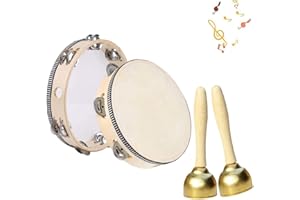 WENROU 4 Stück Tamburin Trommel, Tamburin Holz, Handheld Tamburin, Handtrommel Percussion, mit Glöckchen, für KTV, Party, Kinderspiele, Schule, Erwachsene, Geschenk, Kinder Tanz und Gesangsbegleitung