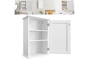 AUTOFU Kitchen Wall Cabinet Kitchen Storage Cupboard Unit Freestanding Kitchen Furniture Organizer W13.8'' x D8.1 x H21.7'' Wooden Adjustable Shelf Single Door Easy to Assemble White