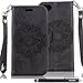 Produktbild HUDDU Schwarz Schutzhülle für iPhone 6S Handyhülle Keramik Mandala Muster PU Leder Tasche Slim Wallet Case Flip Hülle Ledertasche mit Kartenfach Magnetverschluss Stand Cover Brieftasche Etui Blumen Handytaschen für iPhone 6 / iPhone 6S 4.7 Zoll