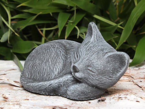 Steinfigur Katze schlafend klein Steinguss Schiefergrau - 2