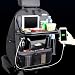 Produktbild IACON Auto Rücksitz Organizer mit Tablett USB-Schnittstelle für Baby PU Leder Faltbarer Esstisch Schreibtisch iPad Mini Halter, Rückenlehnenschutz Organizer, Aufbe wahrungstasche (Gestreift)