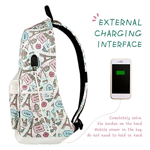 WinBridge Schulrucksack mit USB-Ladeanschluss Wasserdicht Anti-Diebstahl Girly für Mädchen College Buch Tasche 【BP001】 - 2