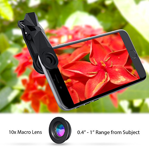 AUKEY Kit Lentes de Mov  l 3 en 1 Clip On con Lente Fisheye Objetivo de 180 Grados   0 67X Gran Angular Lente   10X Macro Lente para iPhone 6   6 Plus   5S   5   HTC  etc