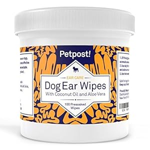 Petpost | Toallitas Limpiadoras de Oídos para Perros – 100 Almohadillas de Algodón Ultra Suave en Solución de Aceite de Coco – El Mejor Remedio para Garrapatas de Oído de Perro e Infecciones Auditivas
