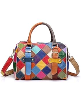 Greeniris Damen Handtaschen Leder Vintage Bunt Plaid Umhängetasche Hobo Schultertasche Totes für Damen
