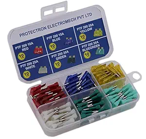PROTECTRON 60pc Assorted MIDI BLADE (ATO/ATC) Auto Car standard Fuse kit- 10A, 15A, 20A, 25A, 30A, 35A