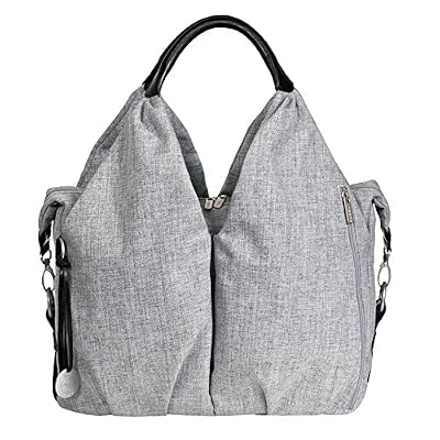 Lässig Sac à langer - Green Label Neckline Noir Mélange - Sac à langer Multifonctionnel pour Maman Pratique avec porte biberon isotherme et un matelas à langer imperméable, poche grand et superbe