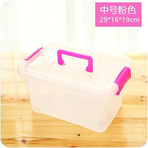 XXAICW Storage box plastic King size quilt cover transparent mobile toys household clothing underwear storage box chest , Medium pink