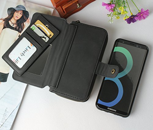 Galaxy S8 Hülle, Lively Life PU Leder Wallet Hülle Multifunktions Abnehmbare Reißverschluss Schutzhülle Flip Case Cover mit Kartenfächer Card Slot Geldbörse Geldbeutel Schutz Tasche für Samsung Galaxy S8 – Schwarz - 4